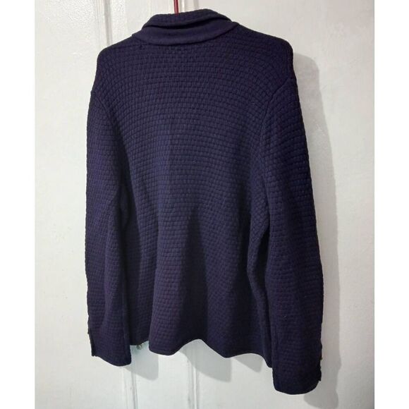Talbots womens 1x waffle knit fine wool dark purple sweater jacket button front - Picture 5 of 8